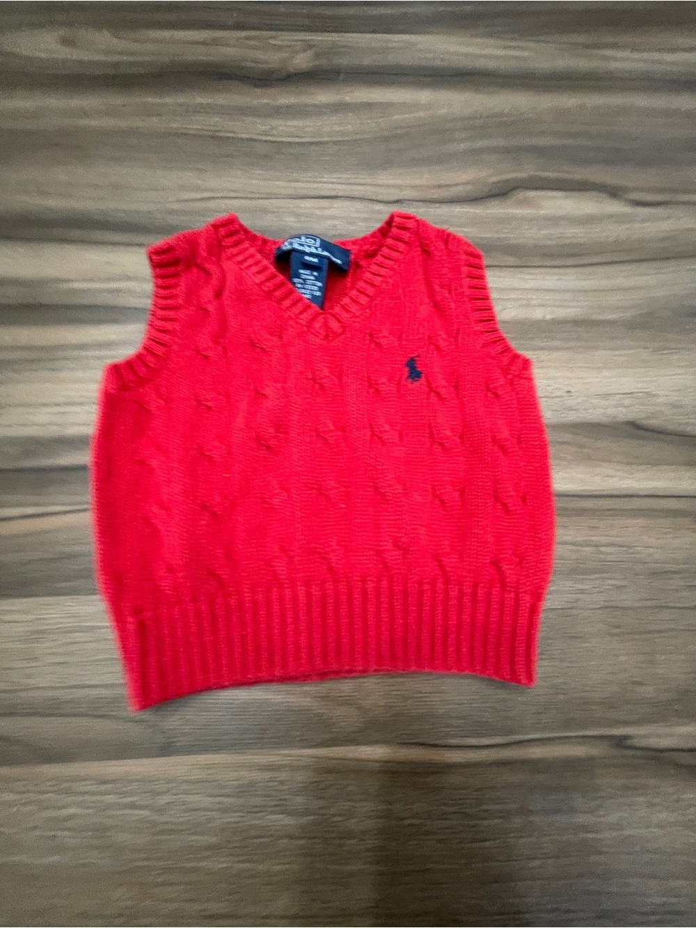 Polo by Ralph Lauren Red Cable-Knit V-Neck Sweater Vest 9M